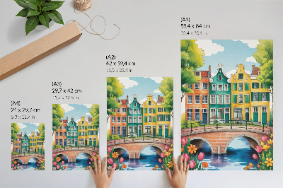 Poster decorativo Prédios de apartamentos coloridos à beira do canal, estilo ilustrativo