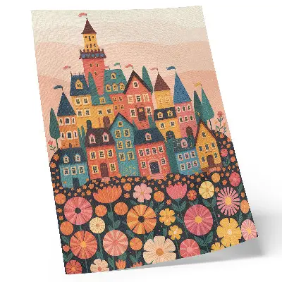 Poster para cozinha casas coloridas com flores em atmosfera idílica