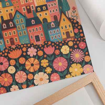 Poster para cozinha Casas coloridas e flores, atmosfera idílica