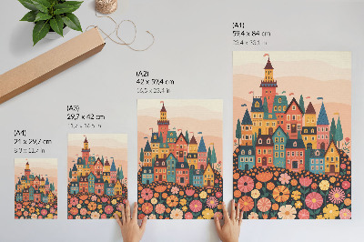 Poster para cozinha Casas coloridas e flores, atmosfera idílica