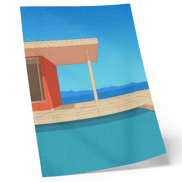 Poster decorativo Prédio laranja brilhante com vista para o azul