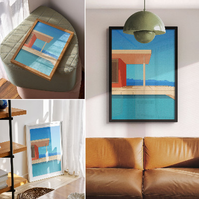 Poster decorativo Prédio laranja brilhante com vista para o azul