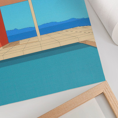 Poster decorativo Prédio laranja brilhante com vista para o azul