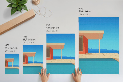 Poster decorativo Prédio laranja brilhante com vista para o azul