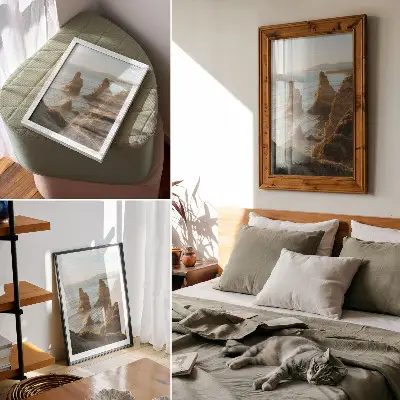 Poster para cozinha penhascos rochosos com mar ao pôr do sol