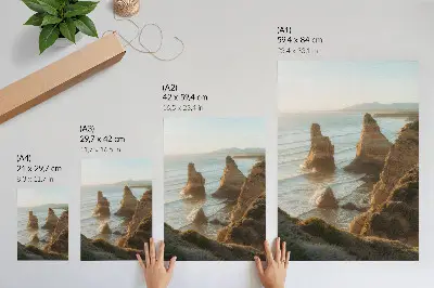 Poster para cozinha penhascos rochosos com mar ao pôr do sol