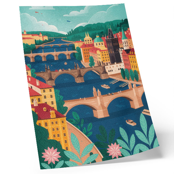 Poster para cozinha Uma cidade colorida com pontes, natureza e céu.