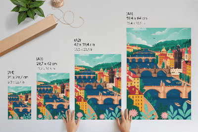 Poster para cozinha Uma cidade colorida com pontes, natureza e céu.
