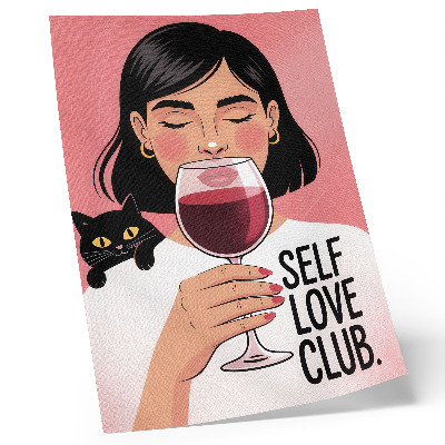 Poster decorativo Mulher com vinho e gato em estilo de ilustração
