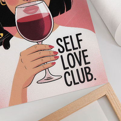 Poster decorativo Mulher com vinho e gato em estilo de ilustração