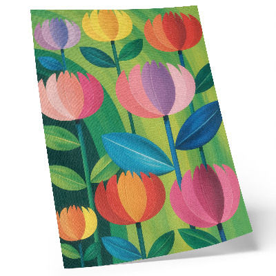 Impressão em tela Flores geométricas coloridas com folhas em fundo verde