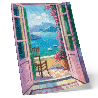Poster para cozinha Abra a porta, flores brilhantes, mar azul, veleiros