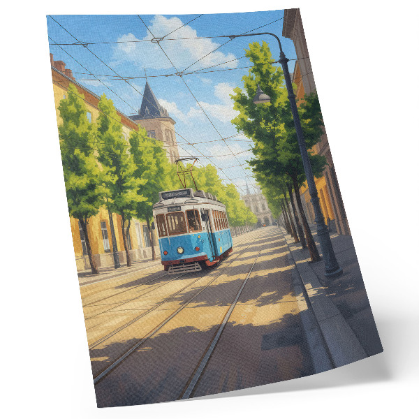 Arte de parede Rua ensolarada, bonde verde e azul