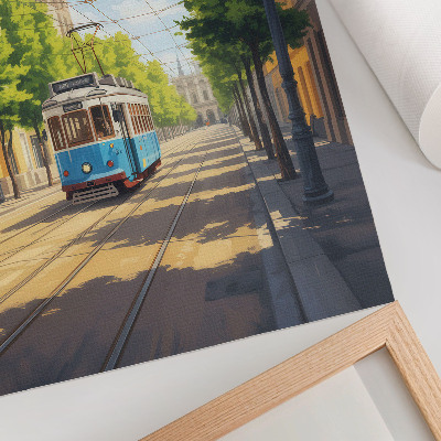 Arte de parede Rua ensolarada, bonde verde e azul