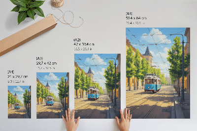 Arte de parede Rua ensolarada, bonde verde e azul