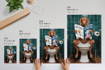 Poster decorativo Cachorro no vaso sanitário com revista de azulejos verdes
