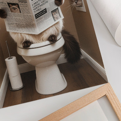 Impressão em tela Gato com jornal na parede bege, humor e aconchego