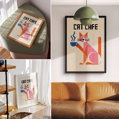 Poster para cozinha motivo criativo de gato café retrô