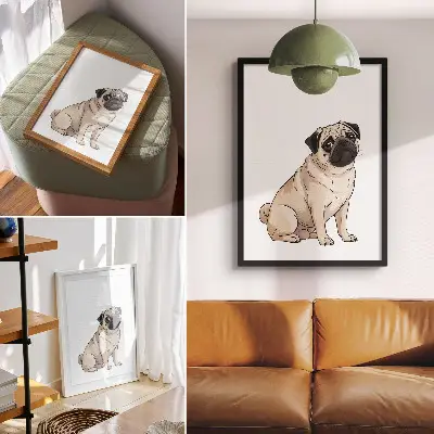 Poster para cozinha retrato de um cachorro em estilo ilustrativo com cores delicadas