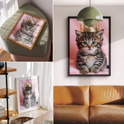 Impressão em tela Coroa de gatinho rosa com olhos azuis