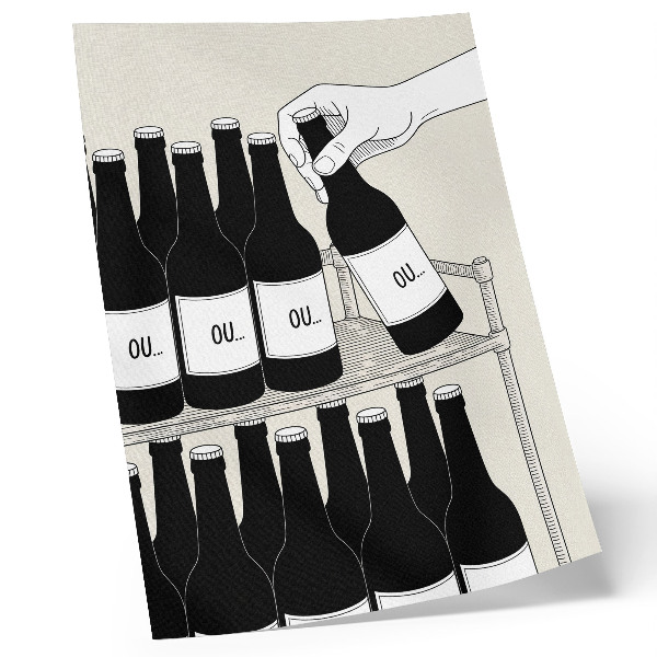 Poster para cozinha Ilustração minimalista de uma mão segurando uma garrafa em preto e branco