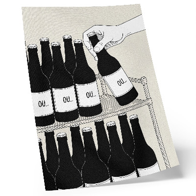 Poster para cozinha Ilustração minimalista de uma mão segurando uma garrafa em preto e branco