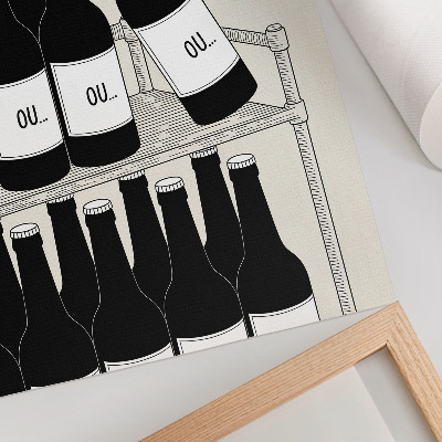Poster para cozinha Ilustração minimalista de uma mão segurando uma garrafa em preto e branco