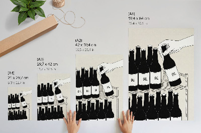 Poster para cozinha Ilustração minimalista de uma mão segurando uma garrafa em preto e branco