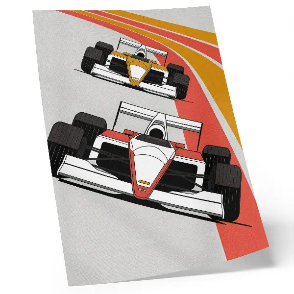 Impressão em tela de carros de corrida em pista com design moderno