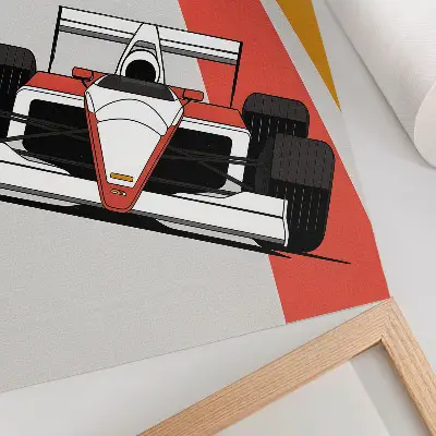 Impressão em tela de carros de corrida em pista com design moderno