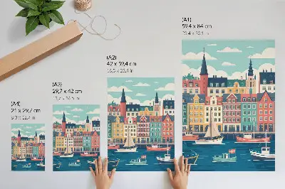 Arte de parede casas de apartamentos coloridas à beira-mar com charme e harmonia