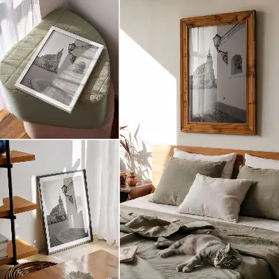 Pôster decorativo de arquitetura com elegância e simetria em preto e branco