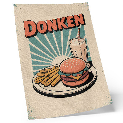 Poster para cozinha Hambúrguer e batatas fritas com um fundo retrô.
