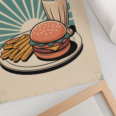 Poster para cozinha Hambúrguer e batatas fritas com um fundo retrô.