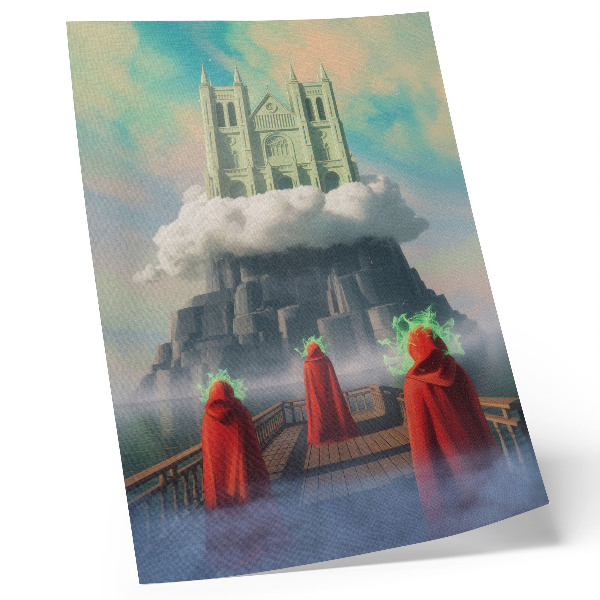 Impressão em tela Castelo nas nuvens figuras de casacos surrealismo