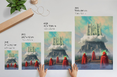 Impressão em tela Castelo nas nuvens figuras de casacos surrealismo