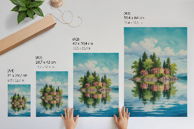 Poster decorativo Ilha pitoresca, casas, árvores, água calma