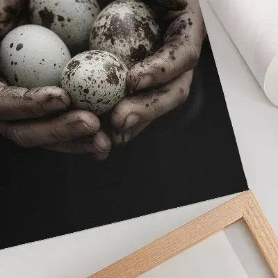Impressão em tela mãos terrosas e ovos de codorna com alto contraste