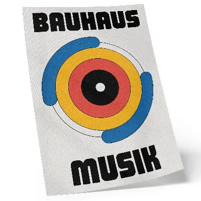 Poster decorativo com círculos em estilo Bauhaus, cores fortes e design moderno