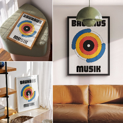 Poster decorativo Círculos em estilo Bauhaus, cores fortes e modernidade.