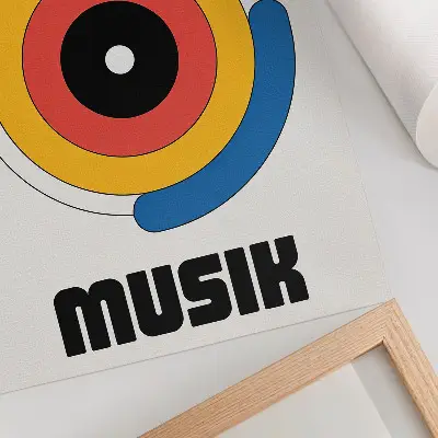 Poster decorativo com círculos em estilo Bauhaus, cores fortes e design moderno
