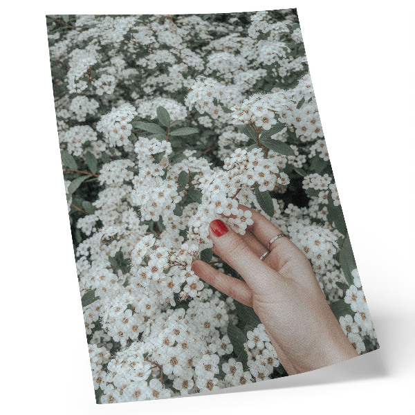 Arte de parede Flores brancas, mão verde, unhas vermelhas