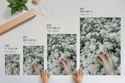 Arte de parede flores brancas com mão de unhas vermelhas