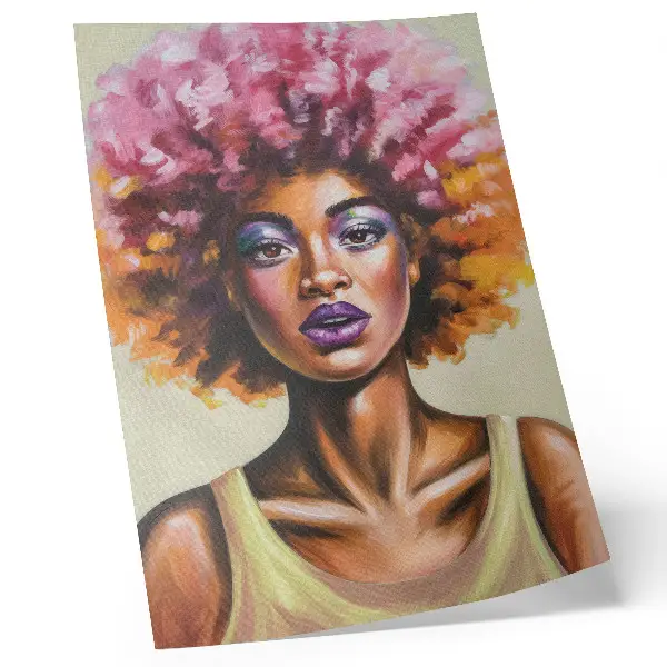 Arte de parede com cores vibrantes e figura de expressão facial marcante