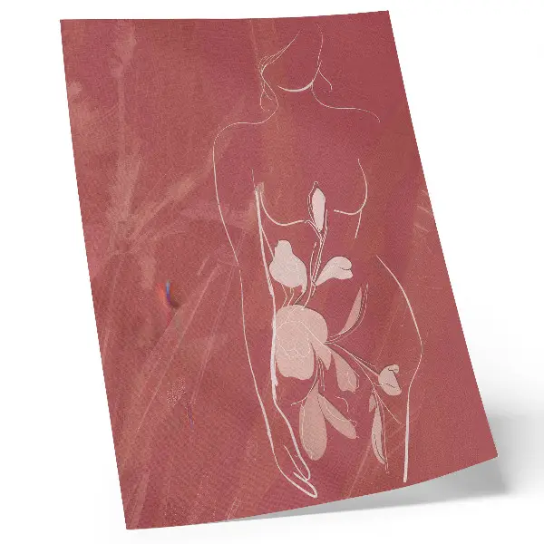 Poster decorativo silhueta feminina e flores com estilo minimalista delicado