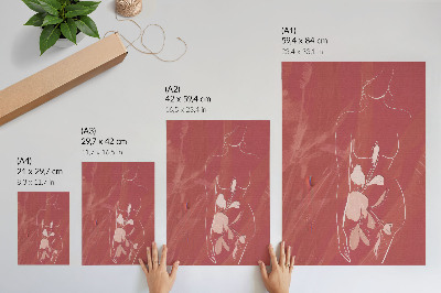 Poster decorativo Silhueta feminina e flores, delicadeza, minimalismo.