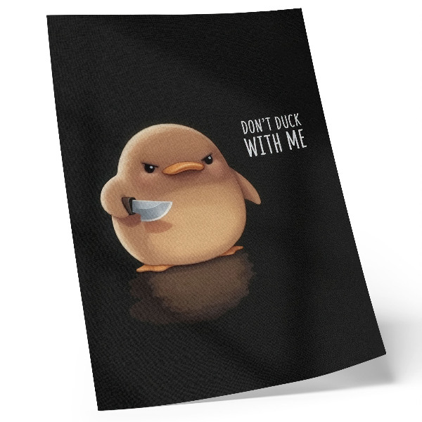Arte de parede Pato adorável com uma faca em um fundo preto