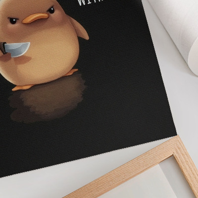 Arte de parede Pato adorável com uma faca em um fundo preto