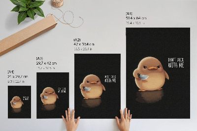 Arte de parede Pato adorável com uma faca em um fundo preto