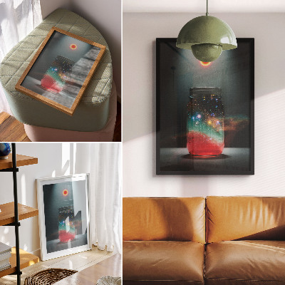 Poster decorativo Pote espacial com luzes espaciais coloridas